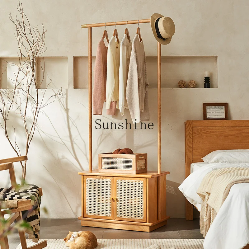

Medieval rattan solid wood hanger floor-to-ceiling bedroom bedside locker wabi sandy wind multi-functional shoe changing stool
