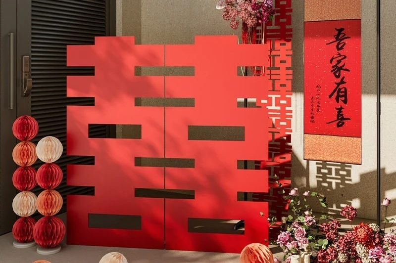 Big happy character kt board at the door, three-dimensional happy character ornament, wedding room arrangement