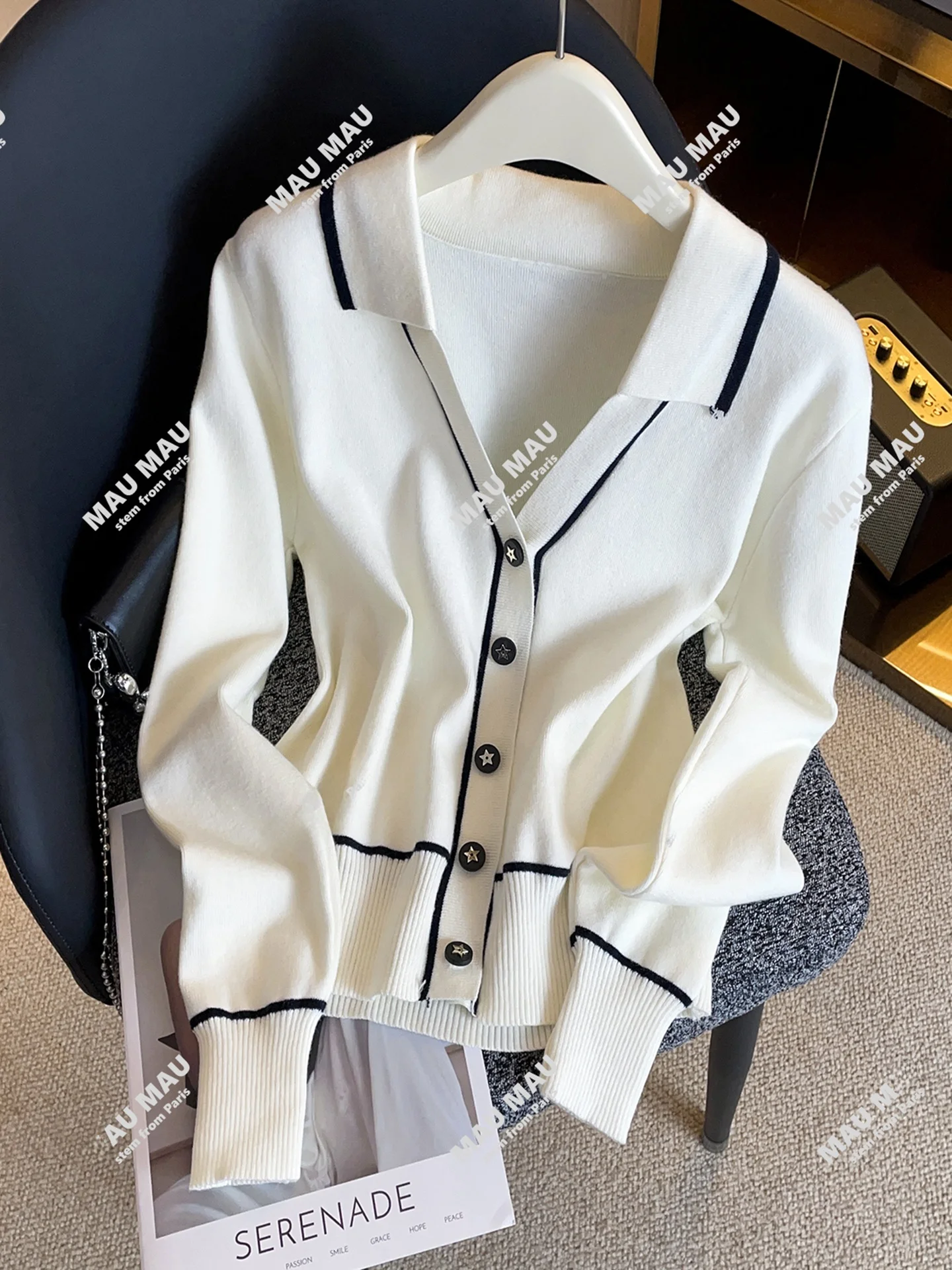 

High-End Women's Knitted V-Ne Striped Open Cardigan French Sle Autumn New Arrival Comfortable Breathable Daily Wear