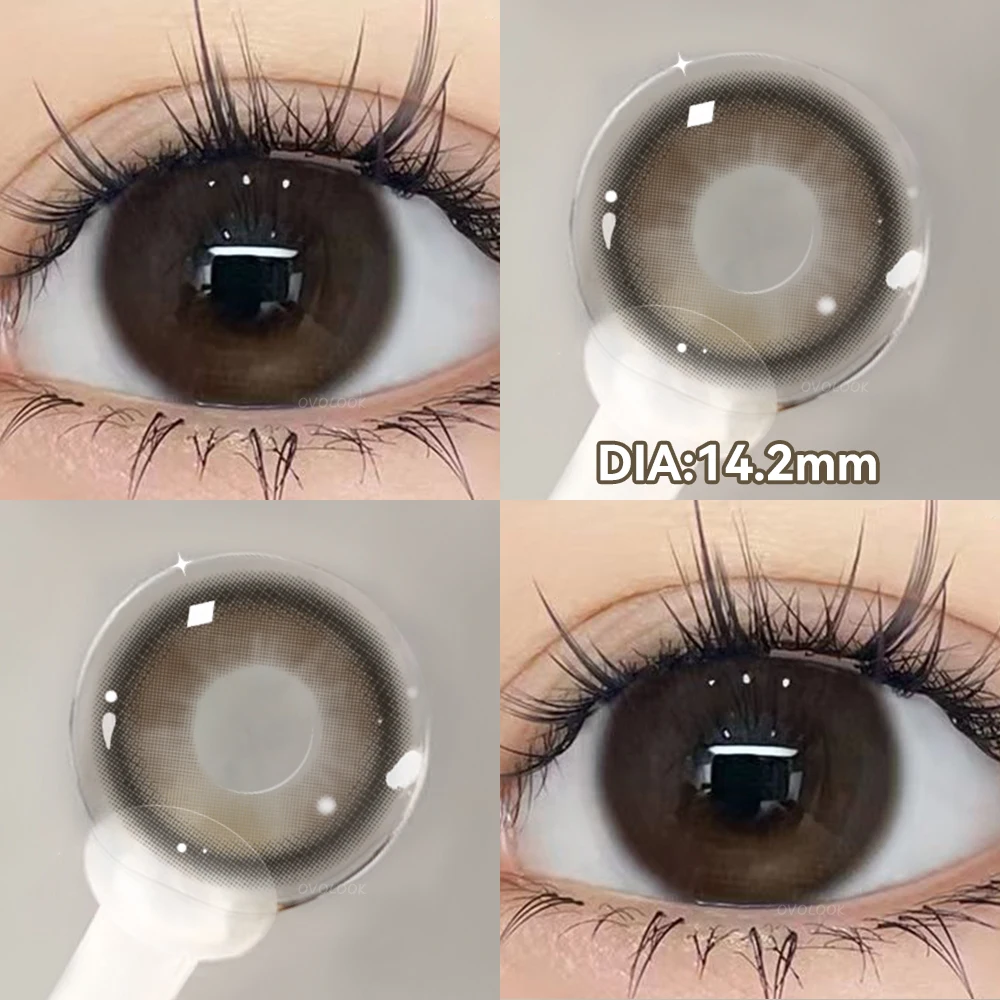 OVOLOOK-2PCS New Gray Prescription Contact Lenses Fashion Pupils Cosmetics Eye Color Lenses Myopia Colored Contact Lenses Brown