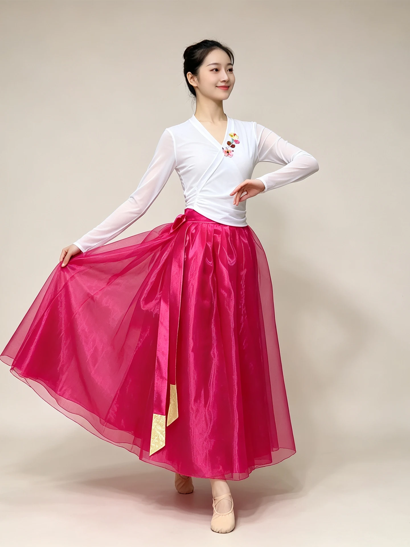 Elegant Adult Korean Ethnic Dance Skirt Performance Costume Practice Training Skirt Ethereal National Stage Wear Ladies' Fashion