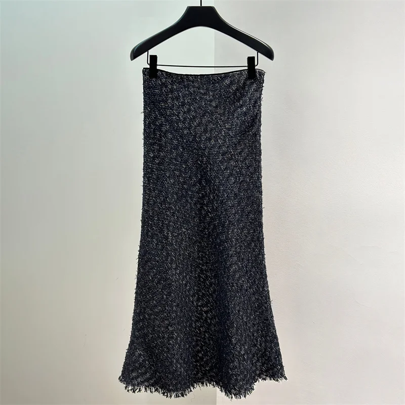 

Женская юбка. Новая облегающая юбка-рыбий хвост с высокой талией на осень 2021. Женская полуюбка из смеси шерсти, длинная юбка с кисточками, украшенная кисточками.