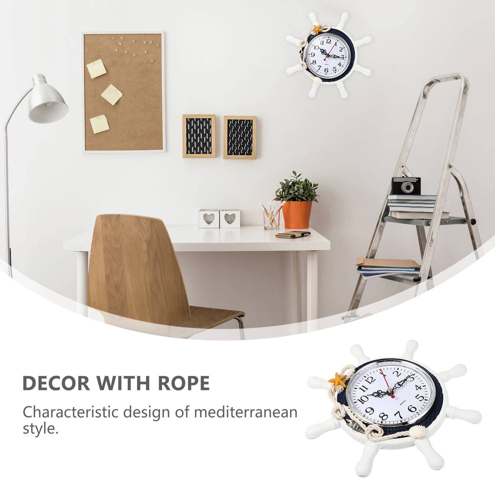 

Mediterranean Style Wall Clock Waterproof Vintage Decor Bedroom Living Room Silent Ticking Rope Design Long Lasting