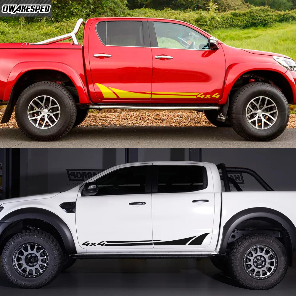2PCS Universal Pickup Door Skirt 4x4 Styling Sticker for Ford Ranger Raptor Isuzu Dma Nissan NAVARA Toyota Hilux Car Accessories