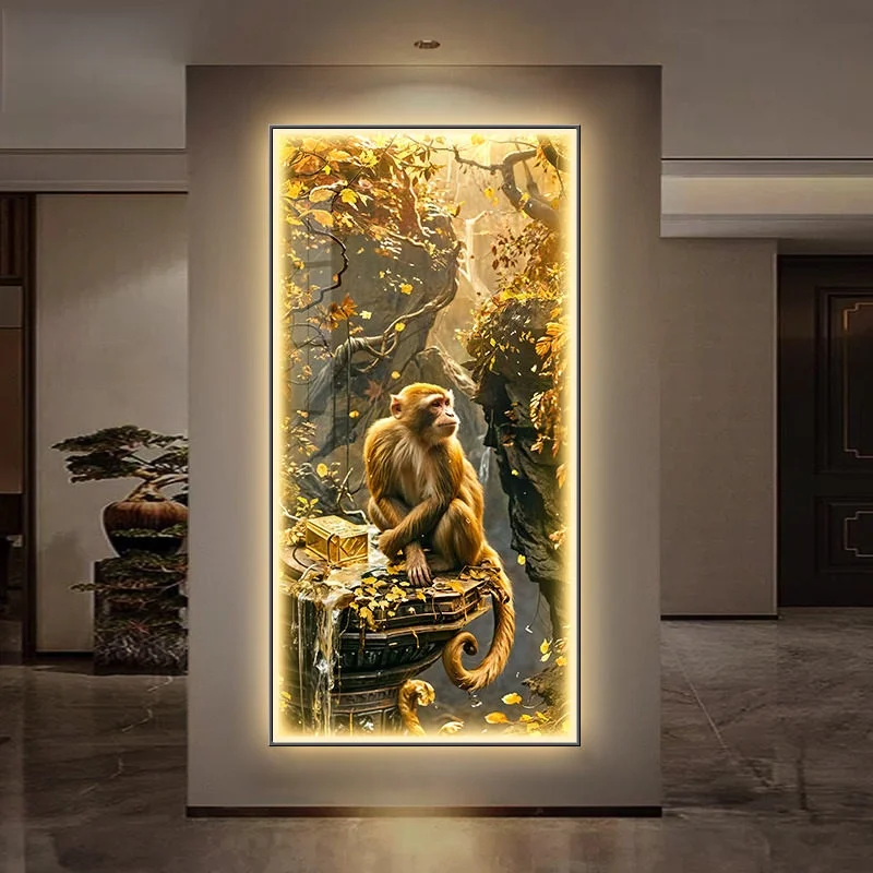 

Ma Chenggong Modern Entrance Decoration Painting Luxury Led Hanging Painting Living Room Mural Light Home Decoration Luster