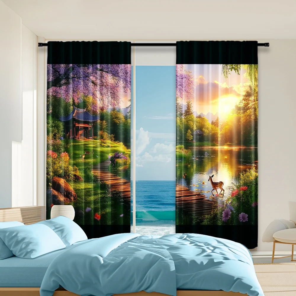

2 pcs, versatile polyester transparent curtains for home decoration Forest2 for use in bedrooms and living rooms