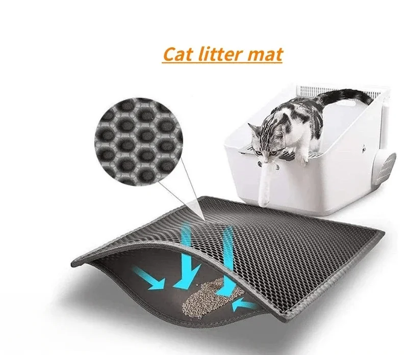 

Cat litter box mat with filtering and anti carryout function, extra large EVA double-layer pet sand control mat, cat supplies