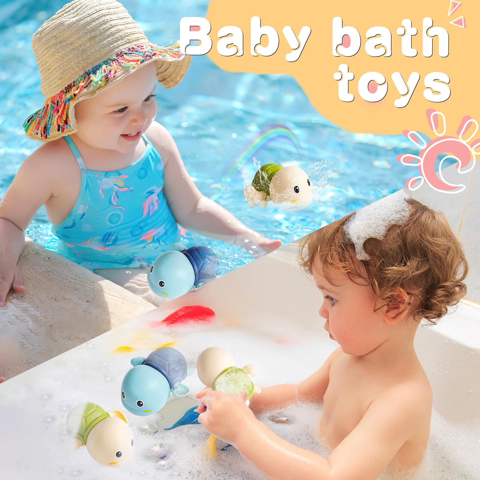 2PCS Baby Bad Spielzeug Wasser Kette Uhrwerk Bade Nette Schwimmen Schildkröte Spielzeug Kleinkind Pool Strand Klassisches Spielzeug Für Kinder wasser Spielen