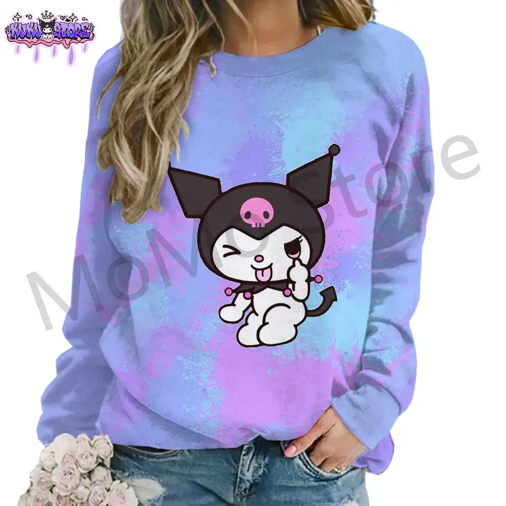 Kawaii Women's Long Sleeve Sweatshirts Kuromi Streetwear Woman Fashion Lovely 3D Print Leisure 2024 New Hoodie Anime Pullovers