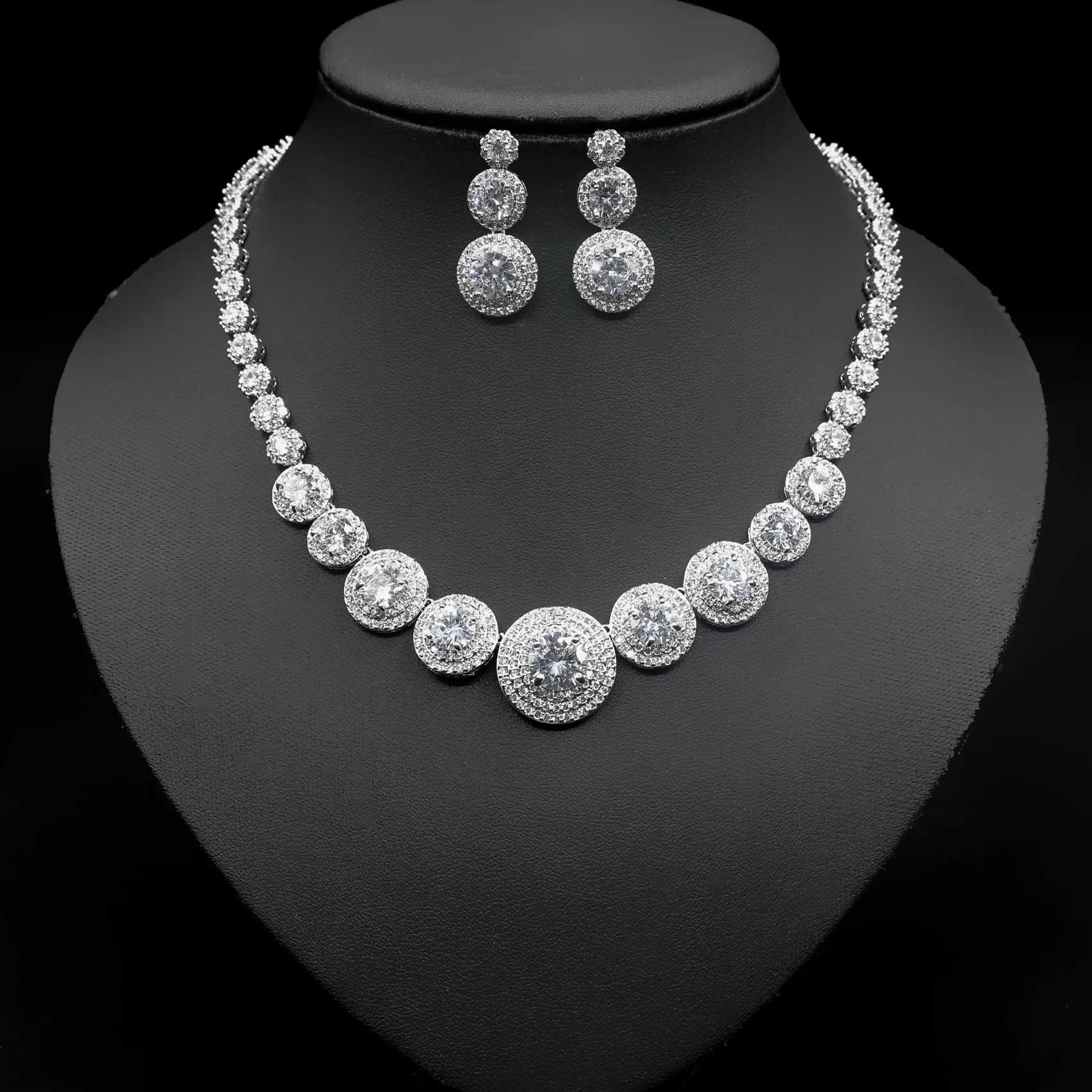 Dress, Wedding Accessories Jewelry Set with Diamond Necklace Earrings Zircon Bridal Jewelry