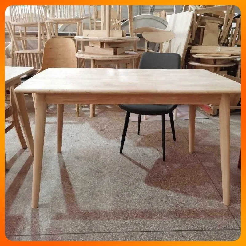 

Nordic dining table, rubber wood white furniture, round edges and round legs
