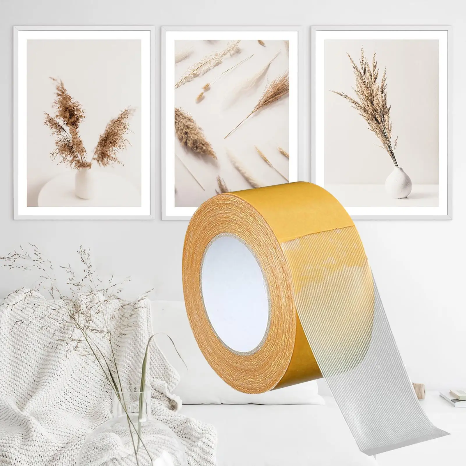 Double Stick Tape 2 Inch X 16.4 Feet Clear Two Way Mesh Tape Sticky Mounting Tape Heavy Duty Double Faced Tape Adhesive Tape