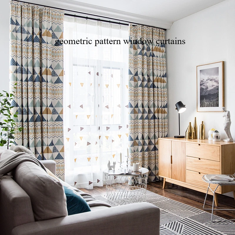 Nordic Geometric Pattern Window Curtains Cyclic Artistic Beige Bedroom Curtains High Shading Delicate Curtains for Living Room