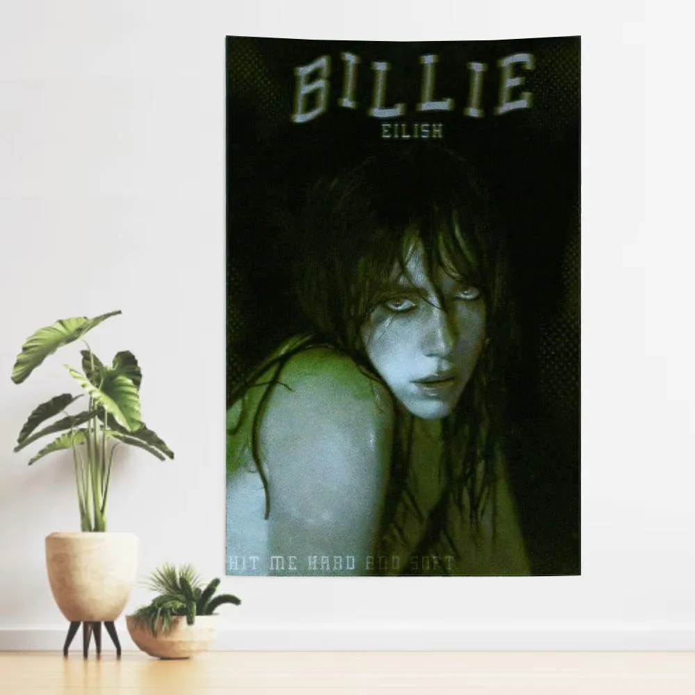 Ins Style Billie Eilish Printed Tapestry Poster Aesthetic Wall Background Cloth For Dorm Room Decor Perfect Gift For Friends
