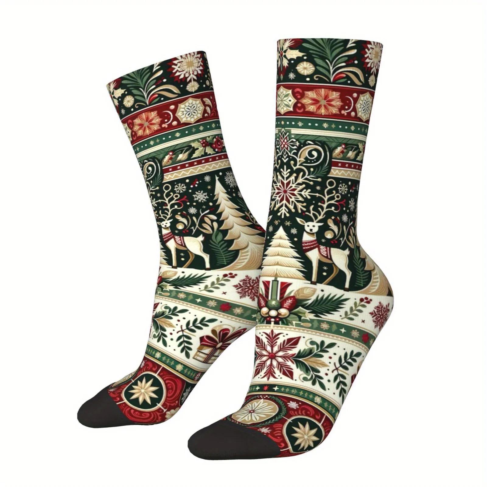 Unisex Christmas Socks Festive Holiday Design with Snowflakes Trees Ornaments Breathable for Outdoor Sports Christmas Socks