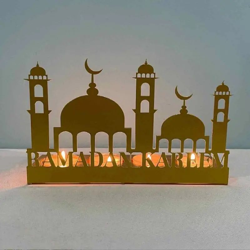 Iron Collapsible Castle Candlestick Candle Holders for Table Eid Moon Star Candle Stand Desktop Household Fireplace Ornaments