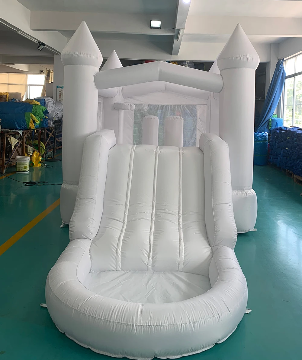 Castillo inflable para saltar, casa de rebote blanca de 5x2,4x3M para niños, casa hinchable blanca para niños con tobogán, juguete para exteriores