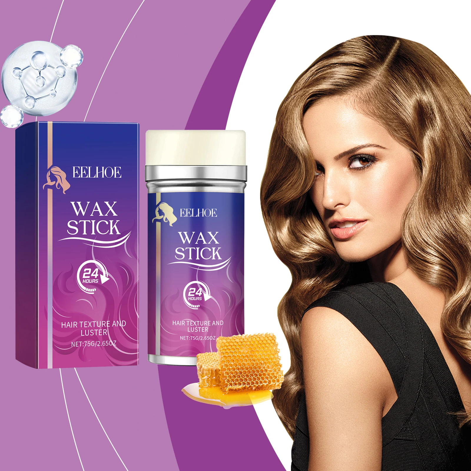 

Hair Wax Stick Strong Fixed Long Lasting Anti-Frizz Smooth Finishing Broken Hair Nourishing Professional Styling Cream Wax 75g