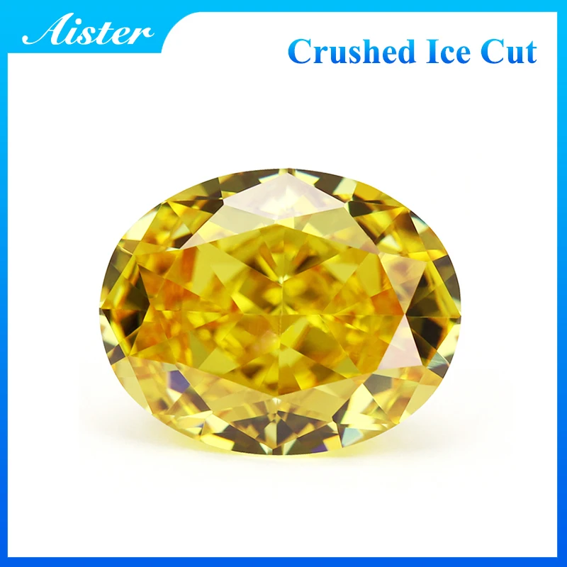 Golden Yellow Oval Crushed Ice Cut Cubic Zirconia High Carbon Lab Diamond CZ 4K Cut 5A+ Quality for Jewelry Making