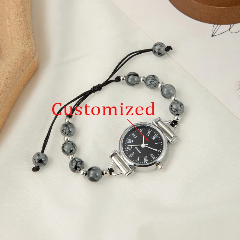 ساعة كوارتز زجاجية بسيطة متعددة الاستخدامات للنساء، سلسلة خرز فاخرة خفيفة، ساعة متخصصة قابلة للتخصيص