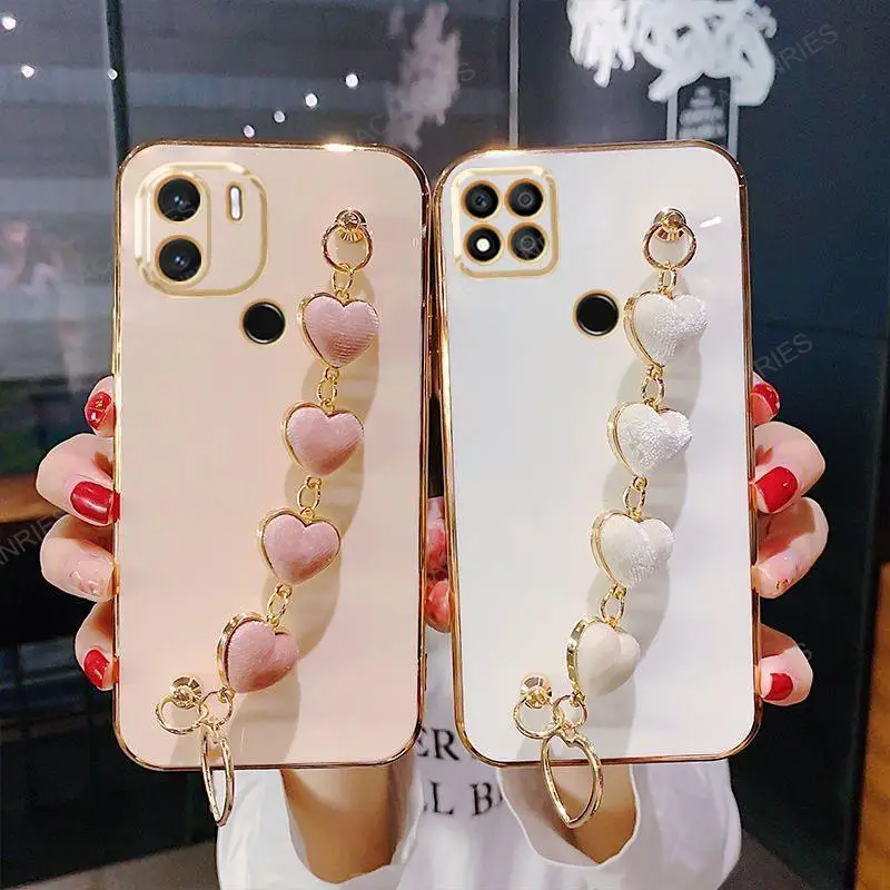 Redmi9c Love Heart Wrist Chain Silicone Case On For Xiaomi Redmi A1 Plus 9c Nfc 9 9a 10 10a 10c 9t Luxury Plating Cover Redmia1