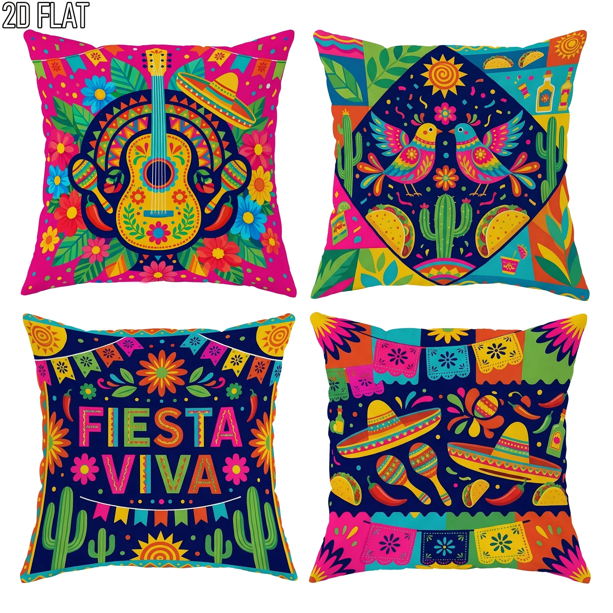 4Pcs Minimalist Nordic Throw Pillow Covers Vibrant Mexican Carnival Folk Art Cushion Cases for Balcony Office Festive Decor