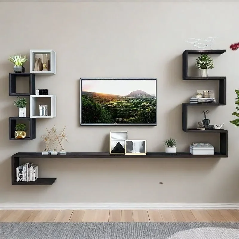 Modern Wall Mounted TV Cabinet Simple Living Room Background Wall Storage Unit Decorative Hanging Shelf Combination Rack