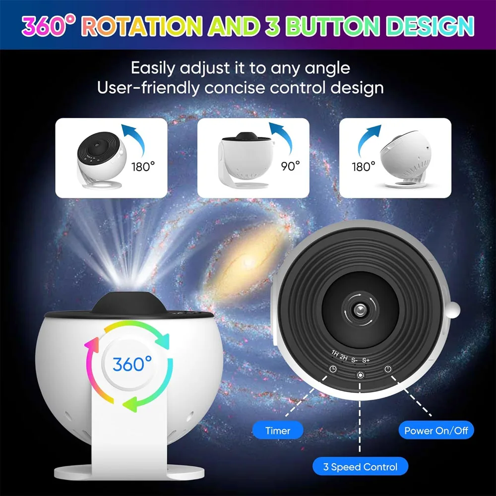 13 في 1 Galaxy Ultra Star Projector HD Image Area LED Night Light، 13 فيلمًا، 360 °   قم بتدوير مؤقت 1/2 ساعة لغرفة نوم الأطفال والكبار