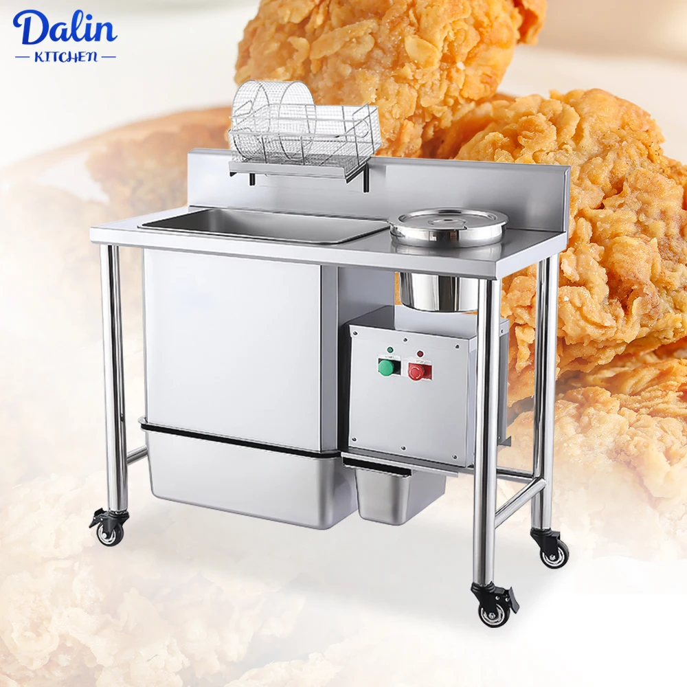 Commercial Fried Food Prep Table Catering Workbench Electric Breading Table 430 Stainless Steel Kitchen Work Station