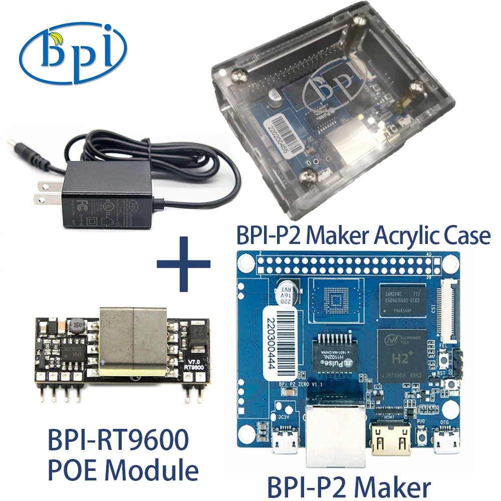 

Banana Pi BPI-P2 Maker With Case Power POE Module H2+ Quad-core Cortex-A7 Mali400MP2 512M DDR3 With TF card Run Android Linux