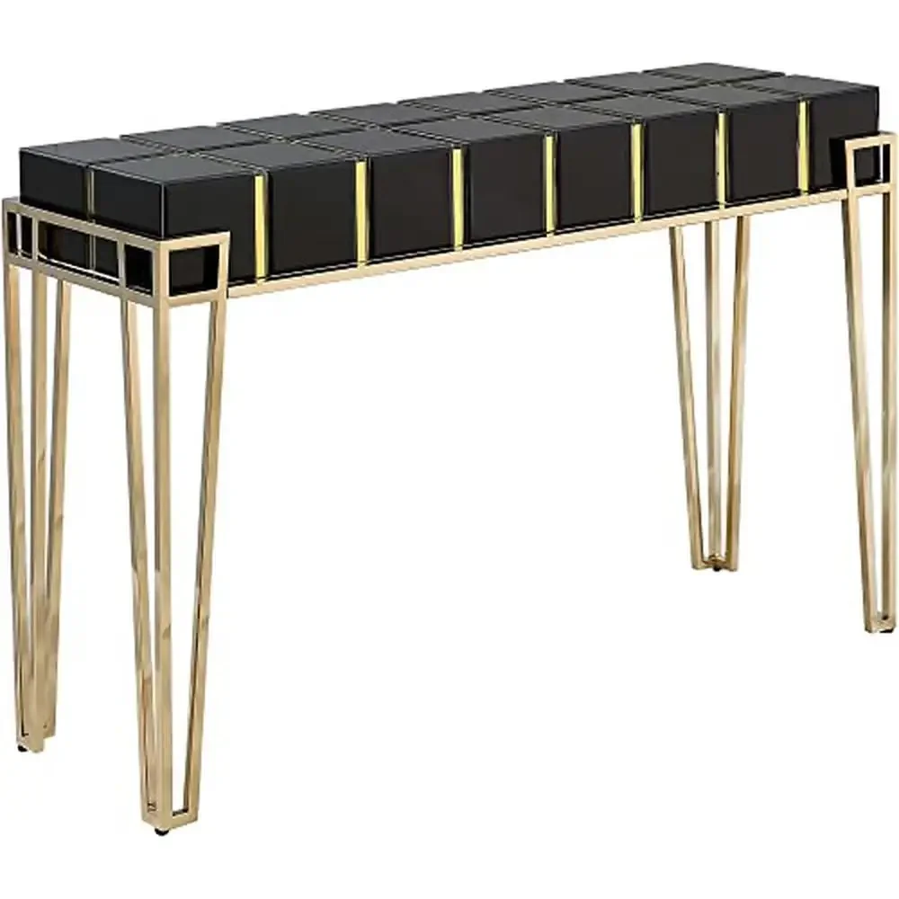 Modern Reflection Gold Stainless Steel Legs Drawerless Console Table Glass Top Rectangular 15.75