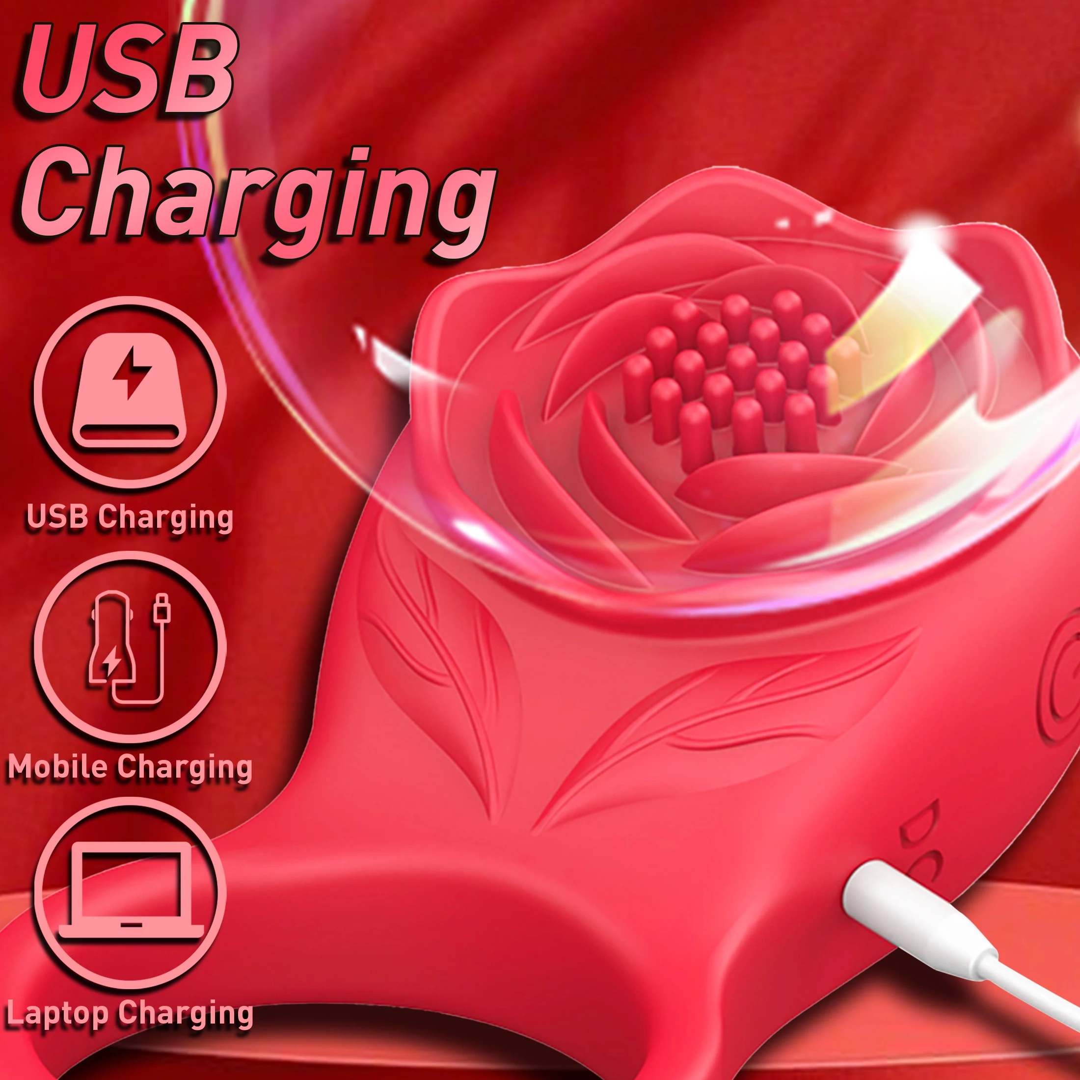 Vibrating Cock Ring with Rose Clitoral Stimulator, Pleasure Penis Ring Vibrator Couples Adult Sex Toys for Men Women, 7 Vibratio view 4
