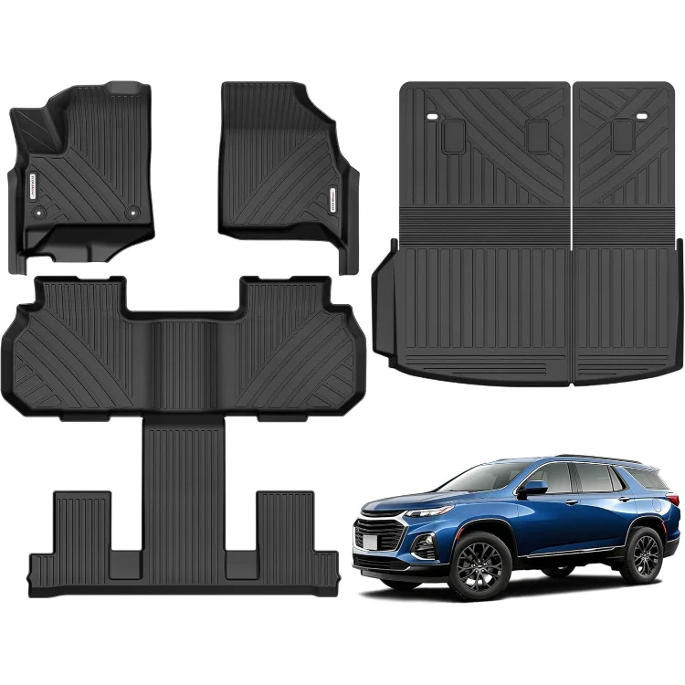 

Floor Mats Fit for 2024-2025 Chevy Traverse, TPE All Weather Custom Fit Floor Liners for 7 Seats, Back Seat Protector