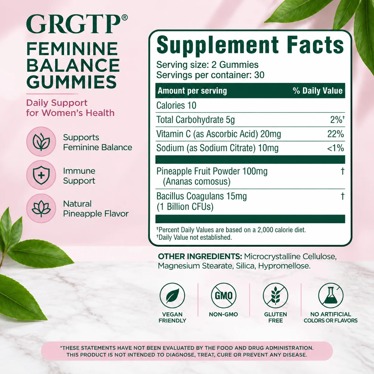 Premium Feminine Balance Gummies - Regulates PH Levels, Supports Vaginal Health, Promotes Vitality and Confidence, Immunity