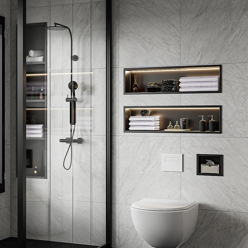 Stainless steel niche bathroom bathroom shower room titanium alloy finished product embedded metal niche cabinet rack