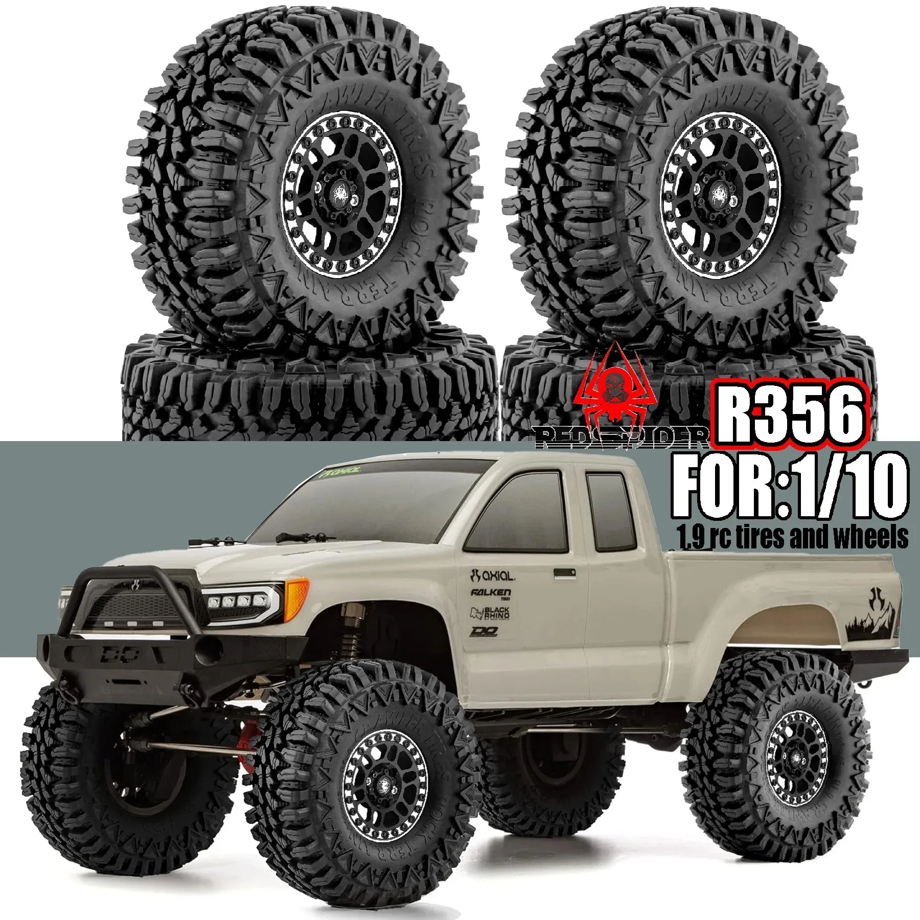RED SPIDER 4Pcs 1.9 Beadlock Wheel Aluminum and 1.9 RC Crawler Tires for traxxas TRX4 Axial SCX10 II III Redcat Gen 8