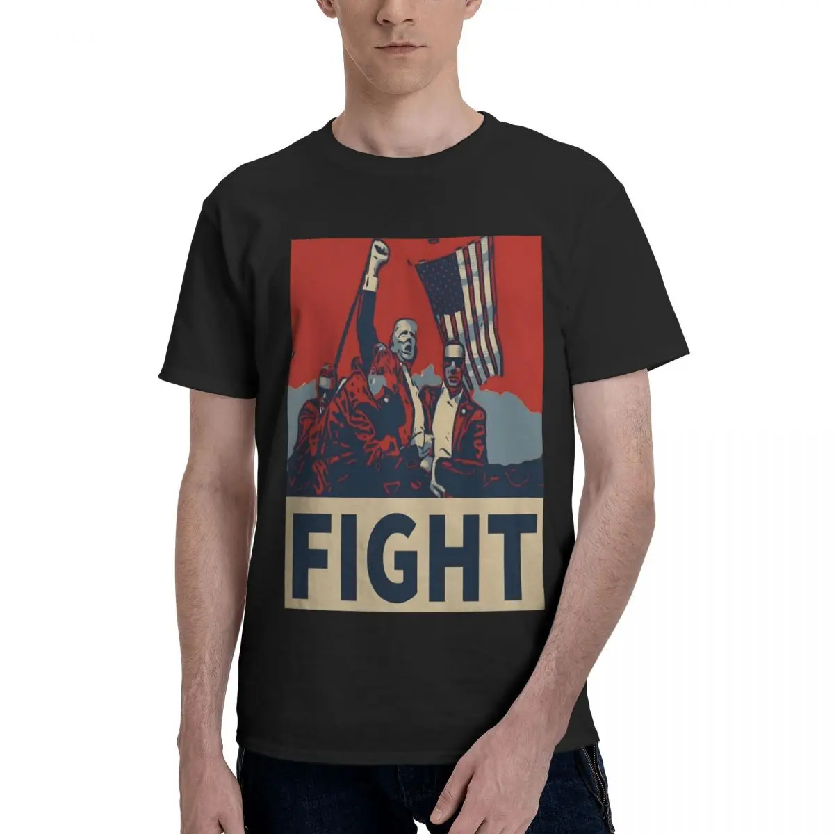 

Summer Men's T-shirt Assassination Attempt Fight USA S Black Round Neck Cotton Trump-p short sleeve Man Tee Shirt