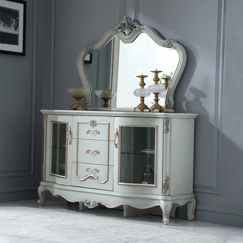

LH furniture 1.48M gold-painted carved dining side cabinet solid wood storage floor cabinet