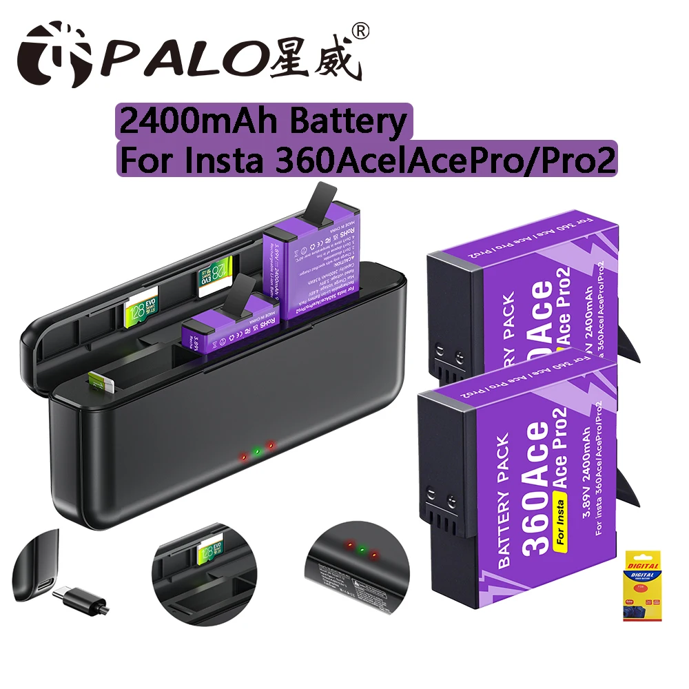 2400mAh Battery For Insta360 Ace Insta360 Ace Pro Insta360 Pro 2 Camera Battery With 3-Slots Type-C Fast Charger Case