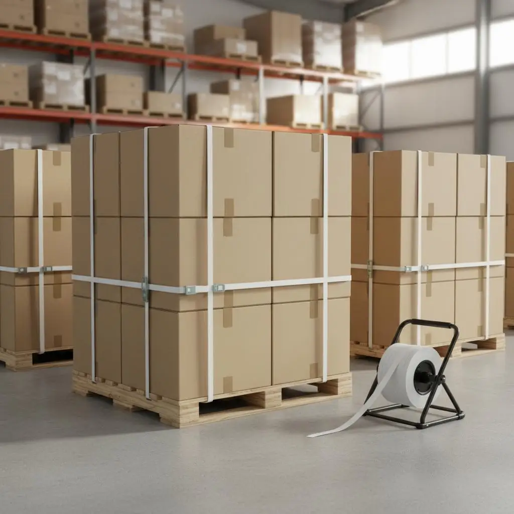 

Polyester Corded Strapping 330'L x 3/4"W x 0.03"T For Palletizing Warehouse Shipping, 1763 lbs Breaking Strength Heavy Duty B