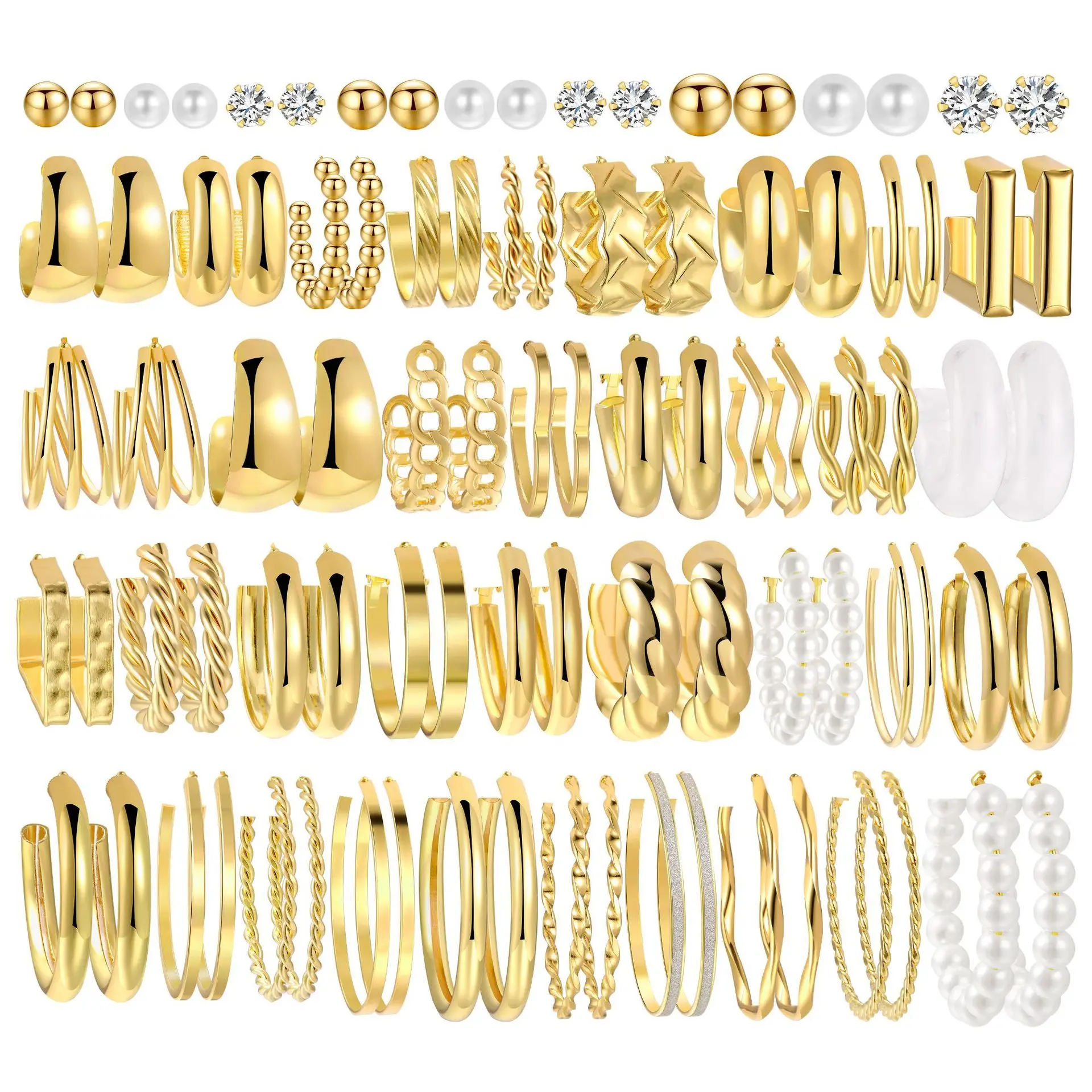 45 Piece Set of Popular Simple Personality Versatile Luxury Female Earrings C-Type Fried Dough Twists Metal Earrings Set