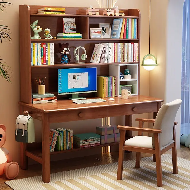 Solid wood desk bookshelf integrated computer desk household desk simple study writing table bedroom study table