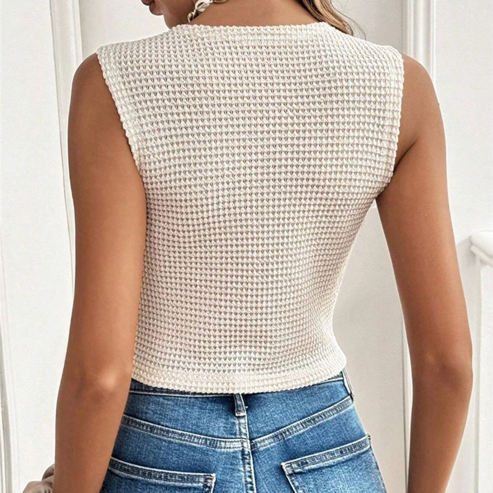 Damenwesten Sommer Einfarbig Modisch Lässig Schlicht V-Ausschnitt Knopfweste Damen-Oberteile Ärmelloses T-Shirt