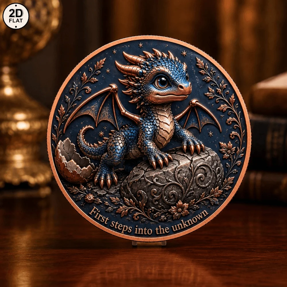 1pc Cute Baby Dragon 1oz .999 Pure Copper Commemorative Coin First Steps Into the Unknown Fantasy Dragon Medal Myth Souvenir Gif