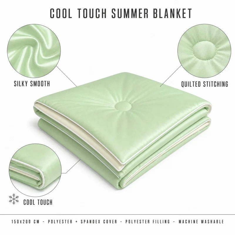 1PC Smooth Cool Feeling Summer Quilt Air Condition Comforter Fresh Green Thick Blanket For Single Adult Home Bedding 150*200 cm