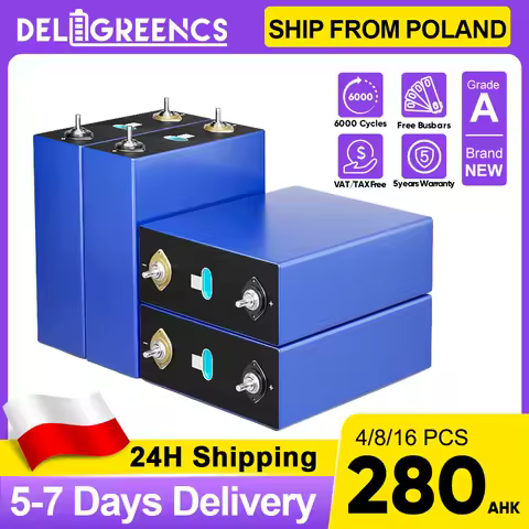 Lifepo4 Battery EVE280AH Grade A 6000 Cycles Solar Battery Rechargeable Battery 12V 24V 48V Batteries Poland Stock Power Bank