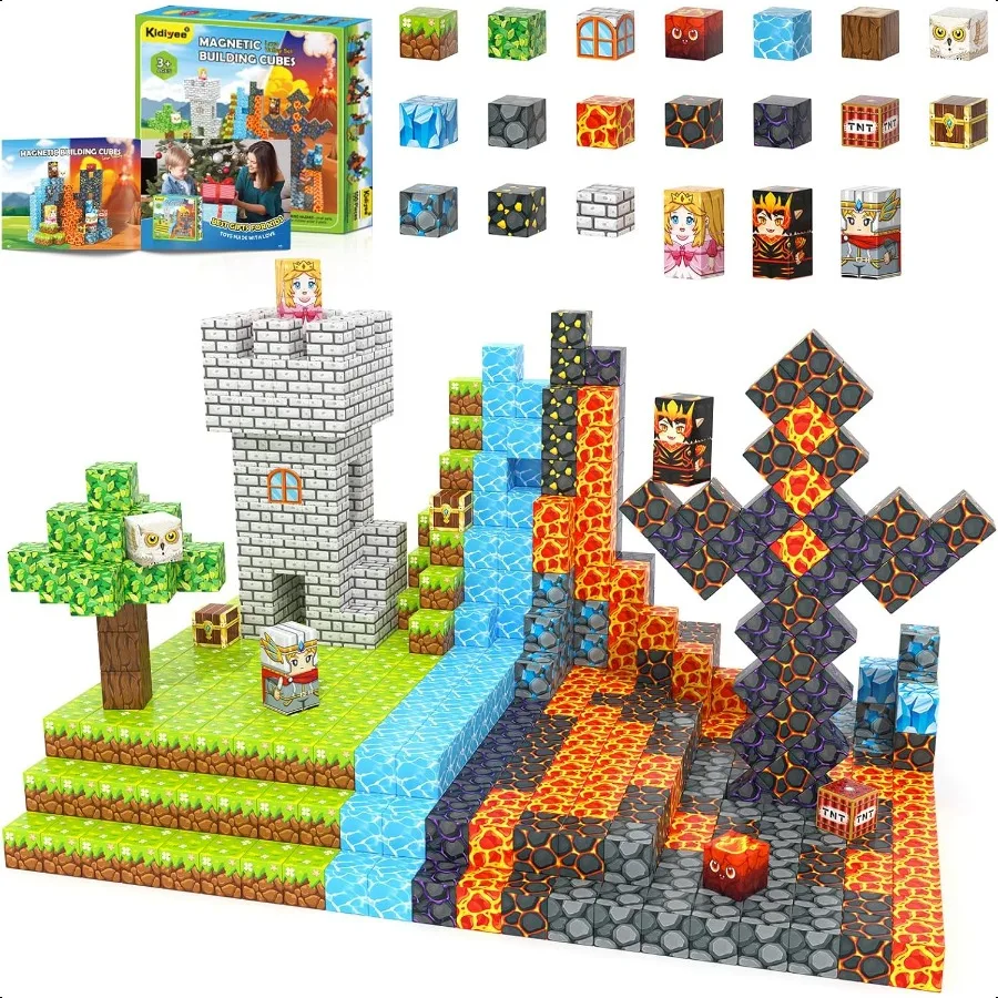 

100PCS Magnetic Blocks Build Mine Magnet World Forest Lava Set Magnet Building Toys for Ages 57 STEM Sensory Toddler Toys for 3