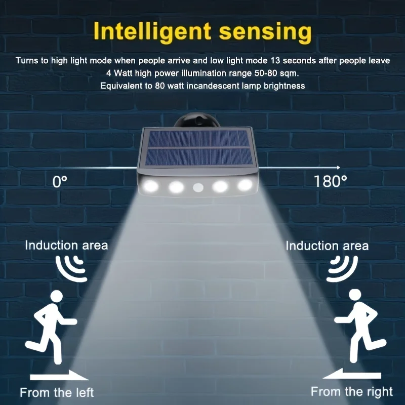 Luzes de segurança solar poderosas, decoração ao ar livre, movimento do sensor, 3 modos, lâmpada de rua, impermeável, parede noite, luz do trabalho para o jardim, 4 diodo emissor de luz