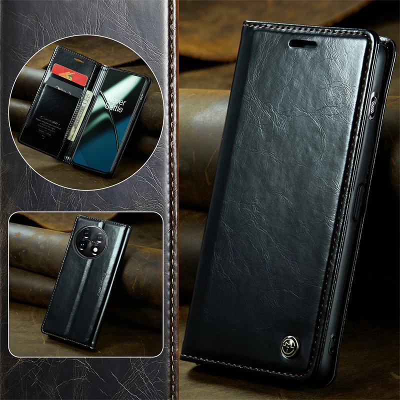 

CaseMe Vintage Leather Flip Case For OnePlus 11 Luxury Magnetic Wallet Card Slot Stand Shockproof Cover