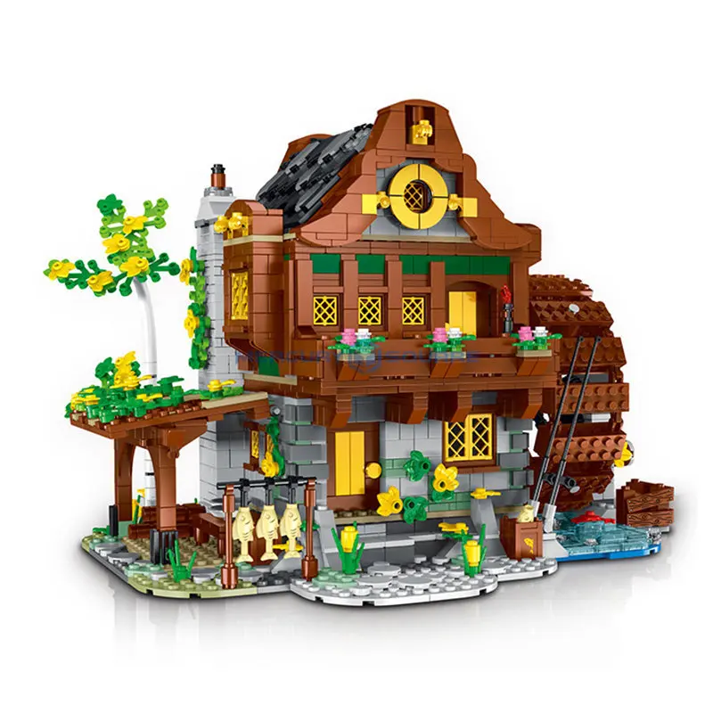 Medieval Water Mill MOC 033005 European Century Architecture Model Blocks Modular Building Bricks Set Gifts Toys for Children